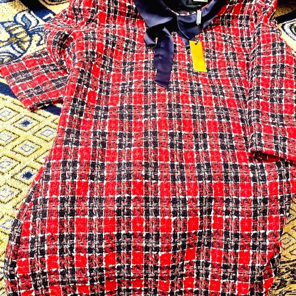 Brand New Alexia Admor Camilla Plaid Puff Sleeve Collarded Shealth Dress - Picture 2 of 12